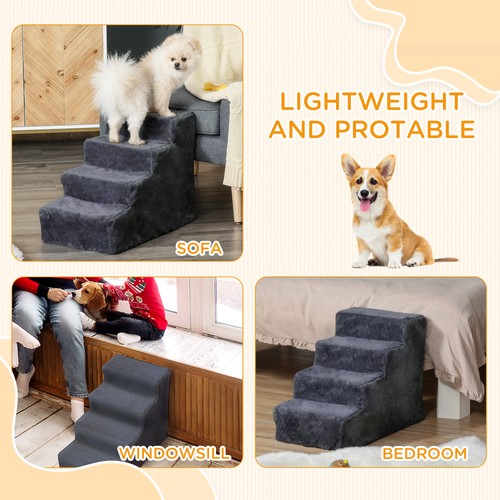 Portable Dog Stairs with Washable Plush Cover, for High Bed Sofa - Dark Grey - Picture 6 of 11
