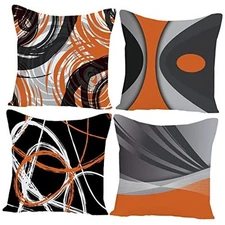 Set of 4 Throw Pillow Covers Modern Abstract 18" x 18" (Pack of 4) Orange