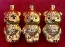 Lot Of 3 Vintage USSR Russian Bears Glass Christmas Ornaments 3.5”