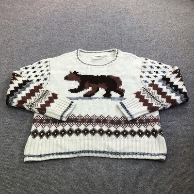 Lucky Brand Sweater Mens Medium Bear Graphic Fair Isle Knit Pullover Winter