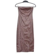 TRESSER Strapless Faux Leather Midi Dress Women M Brown
