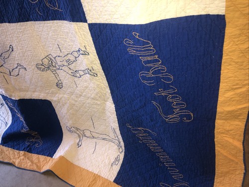 Edredón hecho a mano cosido universitario vintage de los Pittsburgh Panthers 1940 80”x90” - Imagen 2 de 18