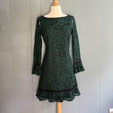 Eliza J Womens Green Black Lace Bell Sleeve Mini Dress Dark Fairycore Goth Sz 6