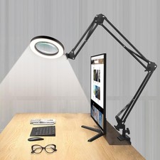 NOEVSBIG Magnifying Glass Desk Lamp with 3-Section Swing Arm 33 inch, Black