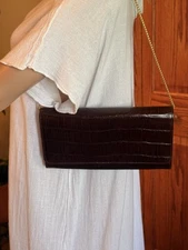 Vintage Field Manor Dark Brown Envelope Shape Evening Clutch Gold Hardware