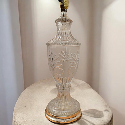 Vintage Crystal Table Lamp, Floral Pattern, Solid Crystal / Vase / Urn