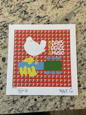 BLOTTER ART WOODSTOCK SHEET HAND SIGNED BY  JOE MCDONALD AND WAVY GRAVY AP 7/10