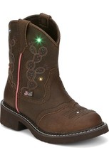 NIB Justin Girls Glitzy Brown Cowgirl Boots Light Up Round Toe JK9915 Western 3D