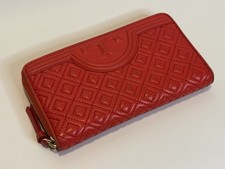 TORY BURCH 269 Fleming Red Quilted Leather Zip Continental Wallet AUTHENTIC