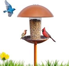 Bird Feeder with Pole Standing - Metal Round Outdoor Bird Feeder for Wild Bir...