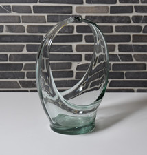 🫧 Vintage Glaskorb Vase Handgefertigt Mid Century Art Glass Deko Schale 21cm