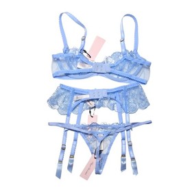Agent Provocateur Jayce Plunge Underwire 3 Piece Bra Set Baby Blue 