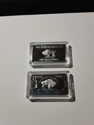(2) 1 Oz German Silver Buffalo Bars Including Case With Low Reserve 2 Bars Total