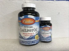 Carlson Wild Norwegian Cod Liver Oil Gems Lemon Flavored 180 Count 10/2027 New