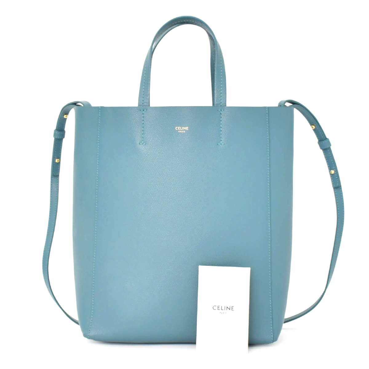 CELINE Vertical Cabas Small 2Way Tote Bag Celadon Blue Leather 