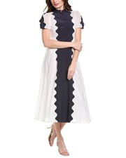 Valentino Eyelet Midi Dress Women's Blue 40