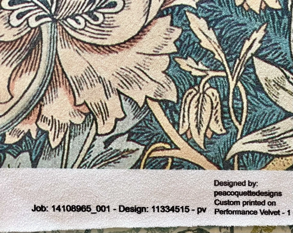 Madreselva William Morris Tela Amarillo Teal Rendimiento Terciopelo Flor Cuchara 1 yarda Foto 2 de 4