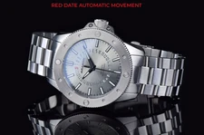 NEW! Aragon Automtic Red Date Watch Silver/Gray Dial Swiss Luminova 50mm A462GRY