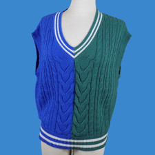 Wild Fable Oversized Sweater Vest Color Block Green Blue XS XSmall Knit Preppy