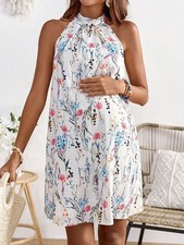 Women's NWT Shein White Floral Print Maternity Halterneck Dress Size S(4)