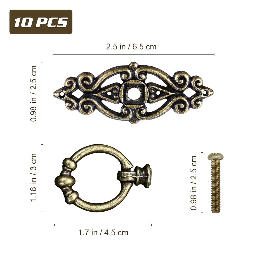 10 Pcs Zinc Alloy Antique Brass Vintage Kitchen Cabinet Drawer Door Pull Handles