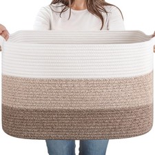 65L Large Storage Basket, Cotton Rope Woven Blanket Basket, Toy Storage for B...