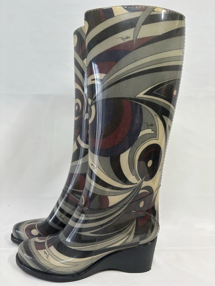Emilio Pucci Rain Boots, Rain Shoes, Rubber, Women's Size 37, Made in Italy - Image 3 of 4