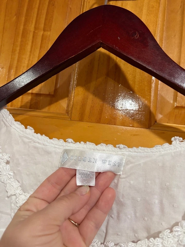 Conjunto de camisón y bata Eileen West blanco algodón sin mangas encaje pintuck ribete XL Foto 2 de 4