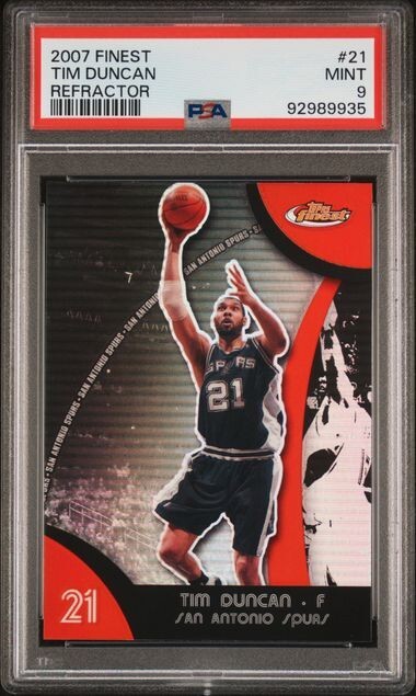 2007 Finest TIM DUNCAN Spurs HOF Red REFRACTOR Card # 21 Low Pop PSA 9