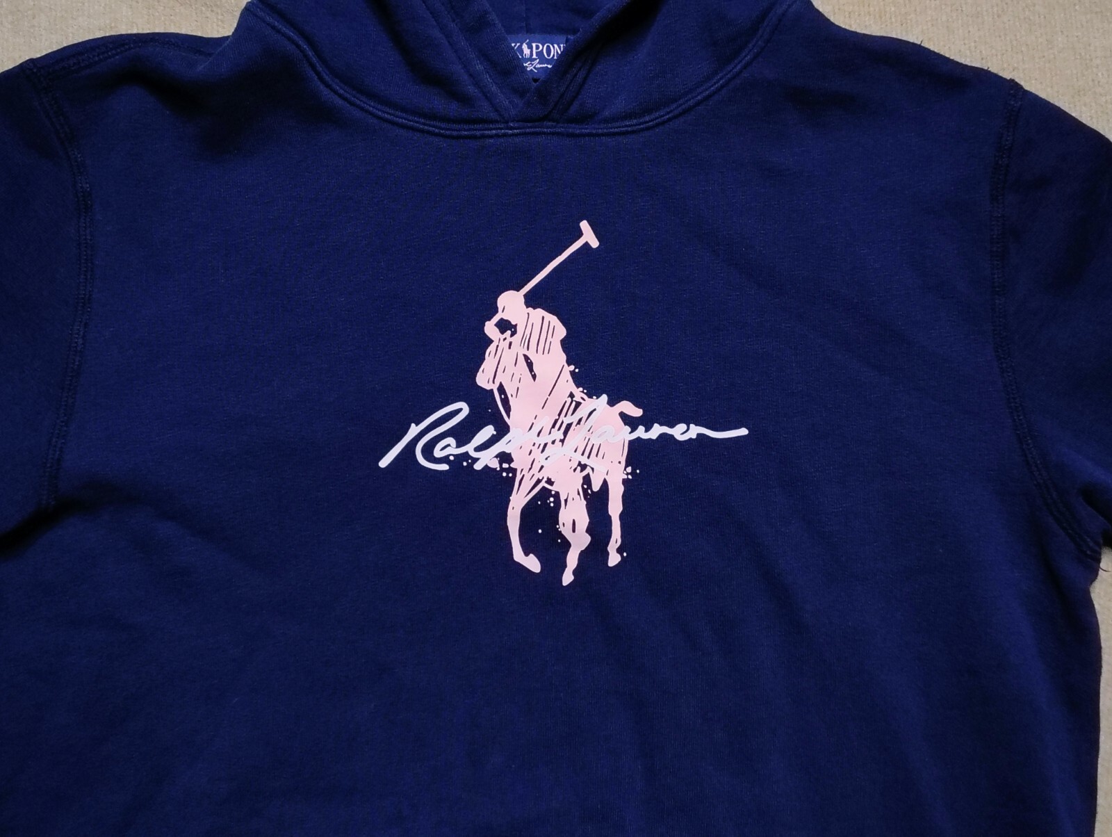 Ralph Lauren Pink Pony Youth Pullover Felpa con Cappuccio Logo Blu Navy XL (18 20)