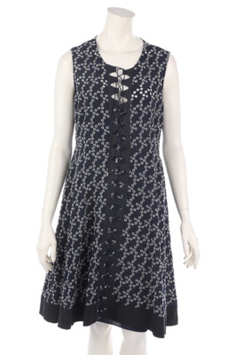 DOROTHEE SCHUMACHER Dress Eyelet Lace Lacing 5 = D 42 dark blue