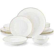 MALACASA Jera, 16-Piece Round Bowl and Plate Set Bone China Dinnerware Set White
