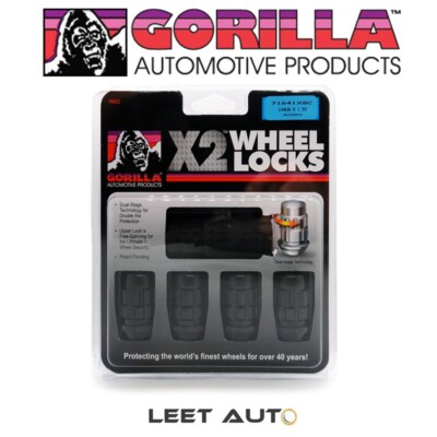 Gorilla X2 Wheel Locks, 14mm x 1.50, Bulge Acorn, Black, 14x1.5