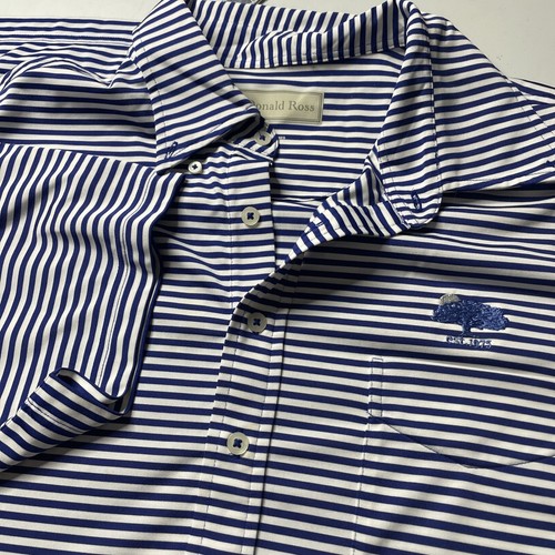 Donald Ross (3) Polo Shirt Mens XL Olympic Golf Yellow Blue Striped Great Shape - Picture 2 of 7