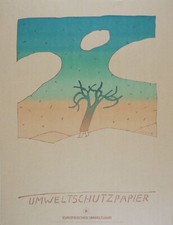 Jean-Michel FOLON Affiche originale Umweltschutzpapier (L'arbre qui marche) 1987