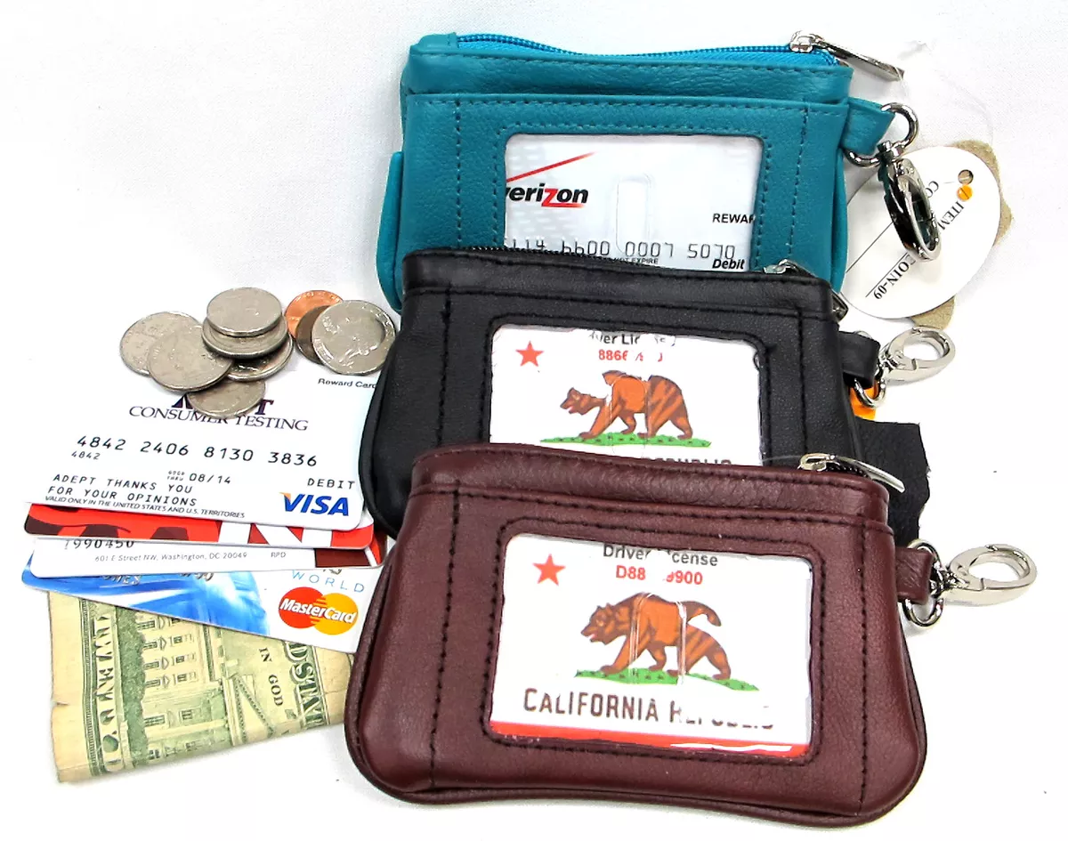 100 Genuine Leather Coin Pouch Credit Holder Heavy Duty Metal Clip ID Window