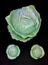 Vintage Holland Mold Ceramic Cabbage Bunny Bowl, Lid, Plate, Salt Pepper Shakers