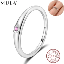 MULA Original 925 Sterling Silver Finger Ring Pink CZ Careful Love Women Jewelry