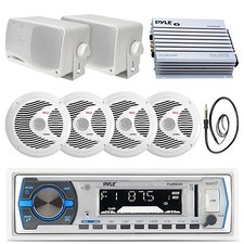 Marine 6.5" 150W Speakers, 3.5" Speakers,Bluetooth White USB Radio, Antenna, Amp