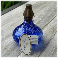Cobalt Art Glass Garden Oil Lamp with Brass Snuffer Citronella NWT Giftcraft