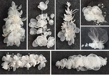 Communion bridal wedding beads hair accessories flower hair arrangement fabric white New