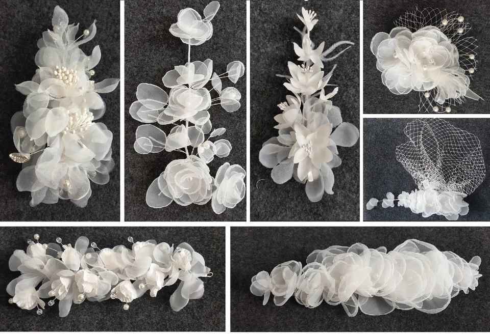 Kommunion Braut Hochzeit Perlen Haarschmuck Blume Haargesteck Stoff Weiß NEU