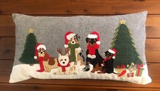 Christmas Holiday Embroidered 14x26 Pillow Dogs In Winter Hats Scarves Snow Gift