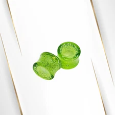 Ear Plugs Glass Double Flare Lemon Lime Green Ear Piercings Sold as Pair