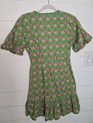 Never Fully Dressed Puff Sleeve Green Pink Print Dress Size US 4 Cottage Core - Picture 8 of 14