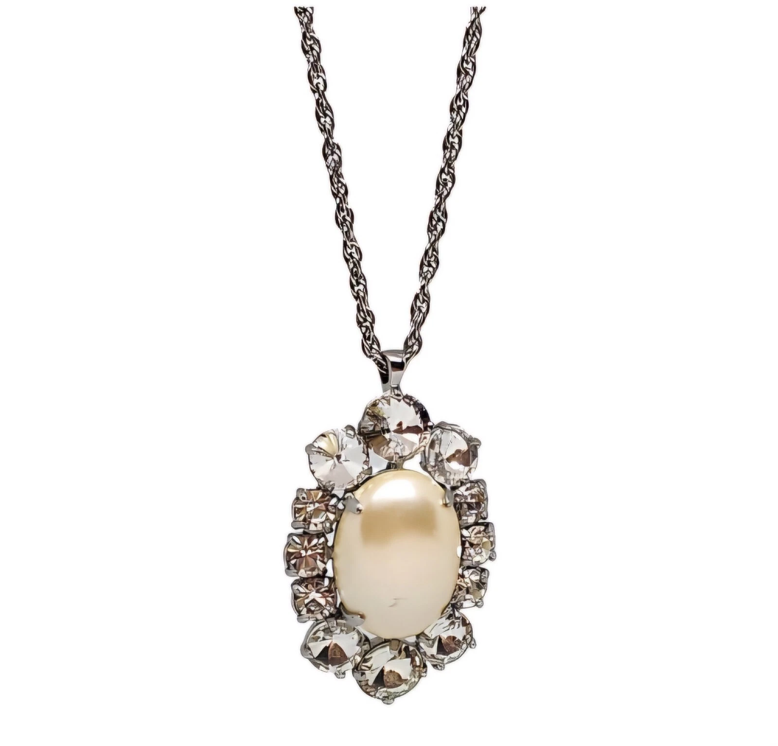 VETEMENTS Collana Vintage Argento Catena Finta Perla Strass Pendente Ann Taylor Loft 30in