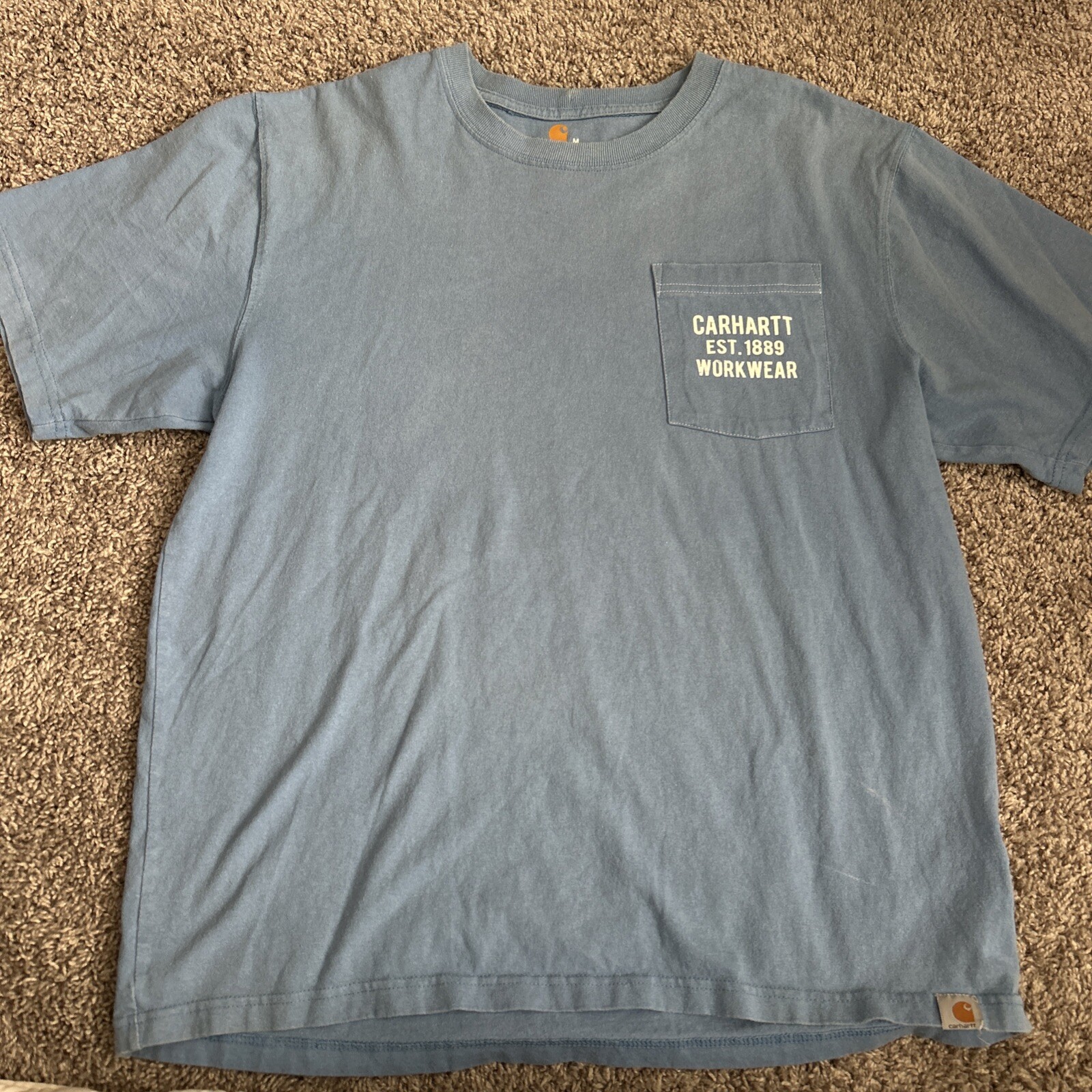 Carhartt Shirt Mens M Blue Chore Workwear Construction Thrashed Pocket Tee