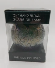 Vtg Traditions Hand Blown Glass Oil Lamp Green Iridescent NO OIL NEW SEALED 