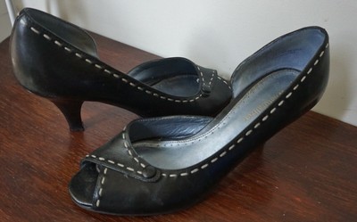 navy and cream heels