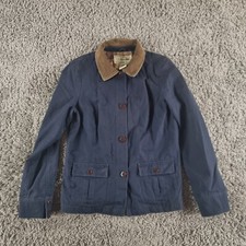 L L Bean Jacket Womens Large Cotton Chore Blue Field Coat Corduroy Collar H5-a6